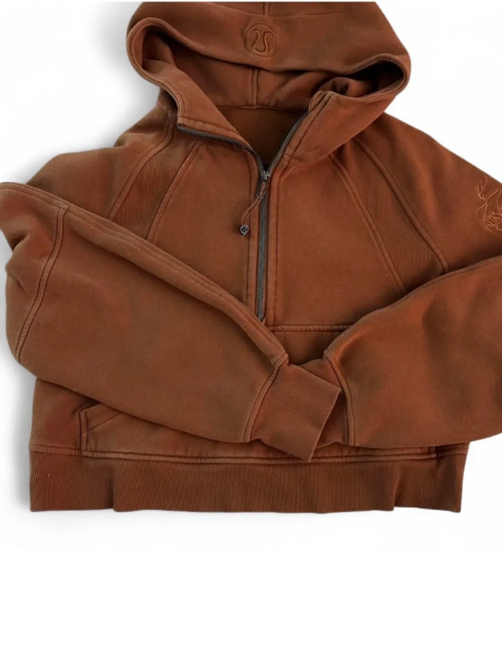 Lululemon Oversized Cropped Scuba Half Zip Hoodie Copper Brown S/XS EUC - Picture 4 of 6